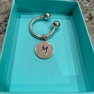 Tiffany & Co Sterling Silver Round Tag Screwball Key Ring with Letter M